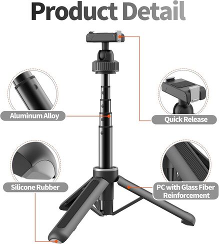 حامل ثلاثي AGVEE لـ DJI Osmo Action 3/4/5 Pro، Osmo 360، ملحقات تركيب مغناطيسية سريعة الفك، أرجل من النايلون المقوى بالألياف الزجاجية، قضيب تمديد عصا سيلفي للسفر على سطح المكتب، أسود in Kuwait