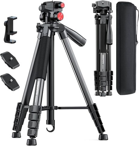 CAMBOFOTO 72" Camera Tripod, Professional Aluminum Tripod Stand for Mirrorless Camera/DSLR/Cell Phone/Camcorder/GoPro, with Phone Holder and Travel Bag (Black) in Kuwait