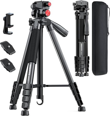 CAMBOFOTO 72" Camera Tripod, Professional Aluminum Tripod Stand for Mirrorless Camera/DSLR/Cell Phone/Camcorder/GoPro, with Phone Holder and Travel Bag (Black) in Saudi Arabia