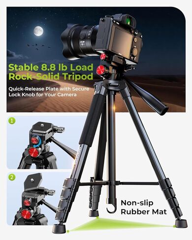 CAMBOFOTO 72" Camera Tripod, Professional Aluminum Tripod Stand for Mirrorless Camera/DSLR/Cell Phone/Camcorder/GoPro, with Phone Holder and Travel Bag (Black) in Saudi Arabia