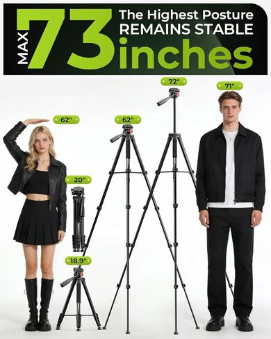 CAMBOFOTO 72" Camera Tripod, Professional Aluminum Tripod Stand for Mirrorless Camera/DSLR/Cell Phone/Camcorder/GoPro, with Phone Holder and Travel Bag (Black) in Saudi Arabia