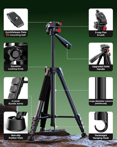 CAMBOFOTO 72" Camera Tripod, Professional Aluminum Tripod Stand for Mirrorless Camera/DSLR/Cell Phone/Camcorder/GoPro, with Phone Holder and Travel Bag (Black) in Saudi Arabia