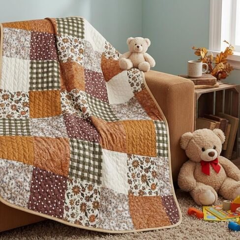 Chumia 30"x40" Daisy Theme Boho Baby Quilt Flower Quilted Blanket Vintage Retro Farmhouse Patchwork Chic Throw Quilt for Girls Toddler Nursery Newborn Infant Crib Bedding in Kuwait