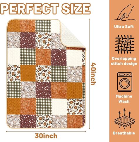 Chumia 30"x40" Daisy Theme Boho Baby Quilt Flower Quilted Blanket Vintage Retro Farmhouse Patchwork Chic Throw Quilt for Girls Toddler Nursery Newborn Infant Crib Bedding in Kuwait