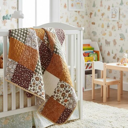 Chumia 30"x40" Daisy Theme Boho Baby Quilt Flower Quilted Blanket Vintage Retro Farmhouse Patchwork Chic Throw Quilt for Girls Toddler Nursery Newborn Infant Crib Bedding in Kuwait