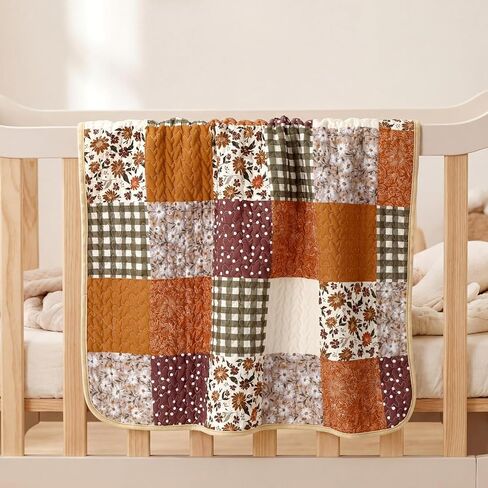 Chumia 30"x40" Daisy Theme Boho Baby Quilt Flower Quilted Blanket Vintage Retro Farmhouse Patchwork Chic Throw Quilt for Girls Toddler Nursery Newborn Infant Crib Bedding in Kuwait