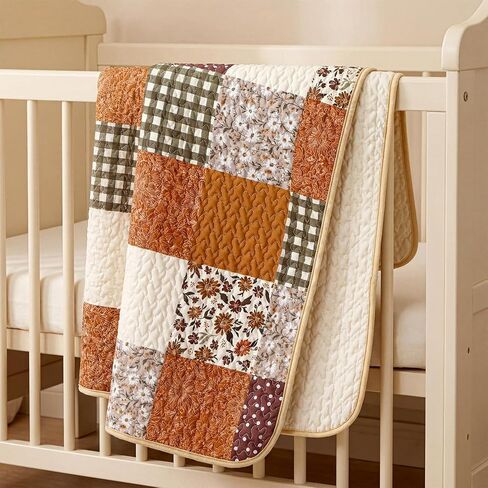 Chumia 30"x40" Daisy Theme Boho Baby Quilt Flower Quilted Blanket Vintage Retro Farmhouse Patchwork Chic Throw Quilt for Girls Toddler Nursery Newborn Infant Crib Bedding in Kuwait