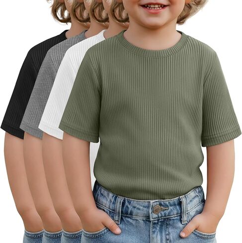 4 Pack Baby Boys Short Sleeve T-Shirts | Ribbed Toddler Shirts, Basic Tops, Crew Neck, Summer Clothes in Saudi Arabia