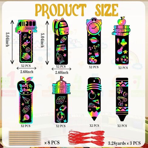 24 Pcs Welcome Back to School Scratch Paper Art Kit, Rainbow Magic Scratch Off Cards Apples Pencils Books Pattern DIY Drawing Paper for Classroom Activity First Day of School Gifts in Saudi Arabia