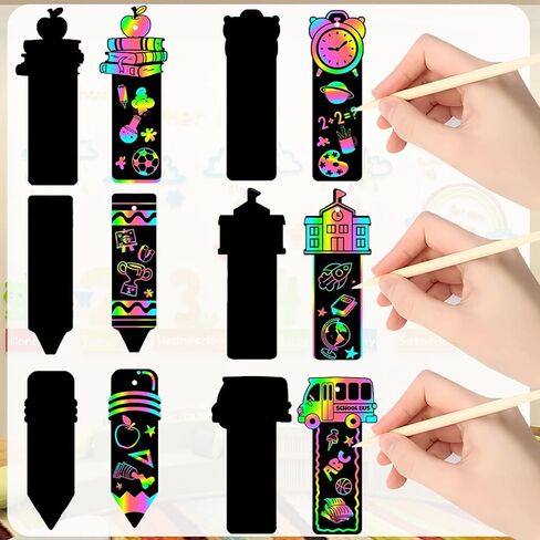24 Pcs Welcome Back to School Scratch Paper Art Kit, Rainbow Magic Scratch Off Cards Apples Pencils Books Pattern DIY Drawing Paper for Classroom Activity First Day of School Gifts in Saudi Arabia