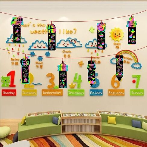 24 Pcs Welcome Back to School Scratch Paper Art Kit, Rainbow Magic Scratch Off Cards Apples Pencils Books Pattern DIY Drawing Paper for Classroom Activity First Day of School Gifts in Saudi Arabia