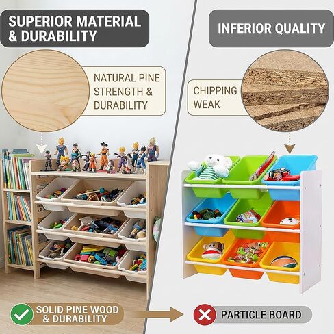 Amdermi Kid's Toy Storage Organizer with Bookcase & Plush Stuffed Animal Zoo, Multi-Bin Toy Storage Shelf for Toddlers, 4-in-1 Wooden Display Rack for Playroom, Bedroom & Nursery - Natural Wood Color in Kuwait