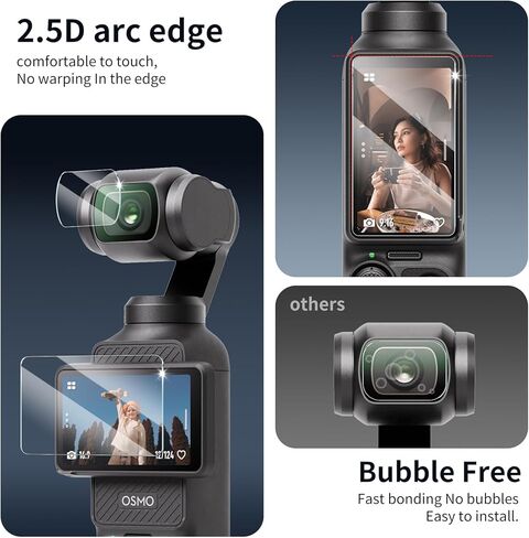 3+3-Pack Screen Protector & Lens Protector for DJI Osmo Pocket 3 Camera, Tempered Glass Film, Impact-Protection, HD, Anti-Shatter, Anti-Scratch, 9H Hardness, 2.5D Curved Edges, Case Friendly, Bubble Free in Kuwait