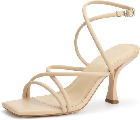 Carcuume Women's Square Toe Strappy Lace Up Heeled Sandals Ankle Buckle Kitten Heel in Kuwait
