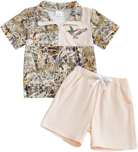 Toddler Baby Boy Summer Outfits Camo Print Short Sleeves T-Shirt+Elastic Camouflage Shorts Set Hunting Clothes in Saudi Arabia