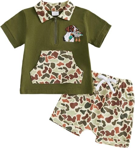 Toddler Baby Boy Summer Outfits Camo Print Short Sleeves T-Shirt+Elastic Camouflage Shorts Set Hunting Clothes in Saudi Arabia
