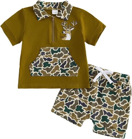 Toddler Baby Boy Summer Outfits Camo Print Short Sleeves T-Shirt+Elastic Camouflage Shorts Set Hunting Clothes in Saudi Arabia
