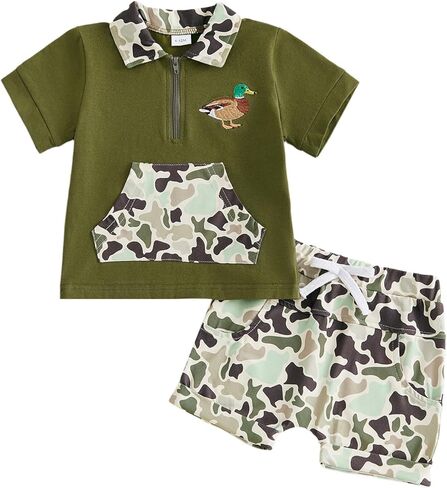 Toddler Baby Boy Summer Outfits Camo Print Short Sleeves T-Shirt+Elastic Camouflage Shorts Set Hunting Clothes in Saudi Arabia