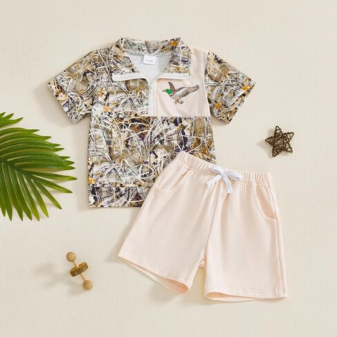 Toddler Baby Boy Summer Outfits Camo Print Short Sleeves T-Shirt+Elastic Camouflage Shorts Set Hunting Clothes in Saudi Arabia