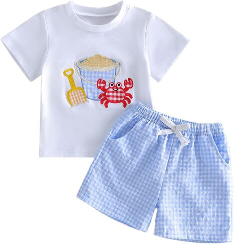 Meiweileya 6 12 18 Months Toddler Baby Boy Summer Outfit Short Sleeve T-Shirt Tee Tops Sea Animals 2T 3T 4T Beach 2Pcs Sets in Kuwait