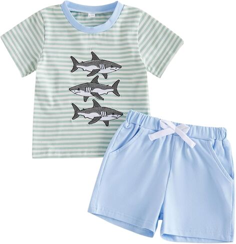 Meiweileya 6 12 18 Months Toddler Baby Boy Summer Outfit Short Sleeve T-Shirt Tee Tops Sea Animals 2T 3T 4T Beach 2Pcs Sets in Saudi Arabia