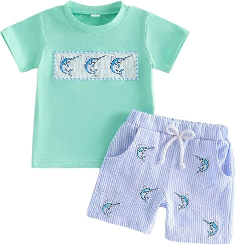 Meiweileya 6 12 18 Months Toddler Baby Boy Summer Outfit Short Sleeve T-Shirt Tee Tops Sea Animals 2T 3T 4T Beach 2Pcs Sets in Saudi Arabia