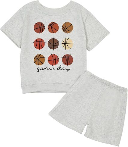 Toddler Baby Boy Game day Basketball Summer Outfit 2-Piece Set - T Shirt Tees Elastic Shorts Set Clothes in Kuwait