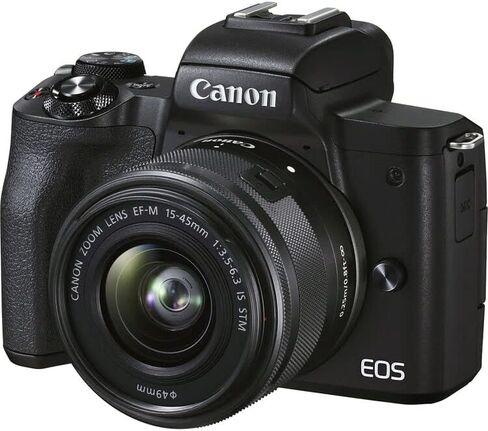 كاميرا Canon EOS M50 Mark II بدون مرآة مع عدسة 15-45 ملم (أسود) | 24.1 ميجابكسل APS-C، Dual Pixel CMOS AF، فيديو 4K وشاشة لمس متغيرة الزاوية | لمدونات الفيديو والمحتوى (4728C006) + محول EF-EOS R + المزيد in Kuwait