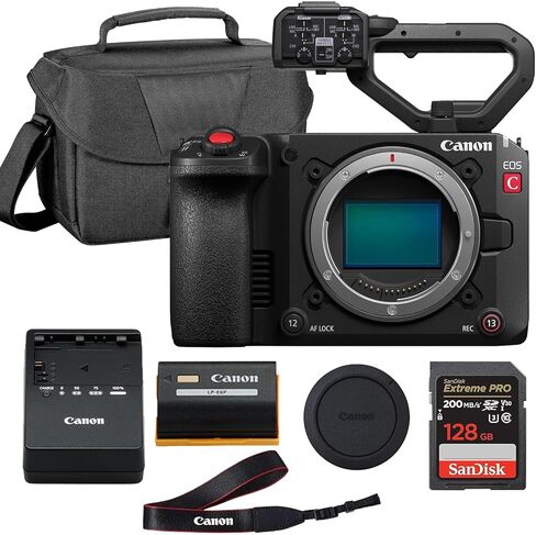 مجموعة كاميرا Canon EOS C50 السينمائية كاملة الإطار (Canon RF) للجسم فقط + حقيبة كاميرا + ذاكرة فائقة السرعة سعة 64 جيجابايت in Kuwait