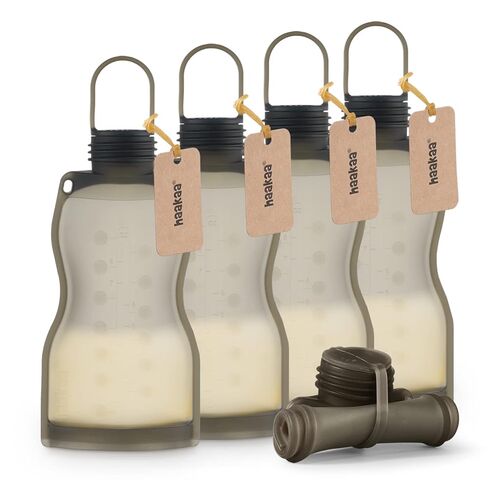 haakaa Silicone Breast Milk Storage Bag 9 oz- Reusable Milk Collector Freezer Bag for Breastfeeding Mom - Baby Food Storing Yummy Pouch - Breast Pump Bag -Leakproof - 5 Count,Grey in Kuwait