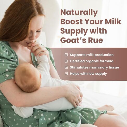 Goats Rue Lactation Supplement – Certified Organic Herbal Breastfeeding Supplements for Legendary Milk Supply Increase - Naturally Boost Your Breast Milk Supply/ Production - Fenugreek Capsules Free in Kuwait