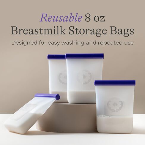 Lansinoh Silicone Breastmilk Storage Bags, Reusable Leakproof Milk Storage Bags with Double Seal, Dishwasher & Sterilizer Safe, 8 oz, 5-Count, BPA Free Breastfeeding Essentials in Kuwait
