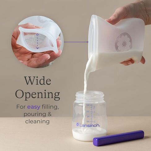 Lansinoh Silicone Breastmilk Storage Bags, Reusable Leakproof Milk Storage Bags with Double Seal, Dishwasher & Sterilizer Safe, 8 oz, 5-Count, BPA Free Breastfeeding Essentials in Kuwait