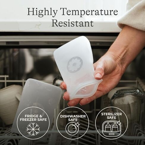 Lansinoh Silicone Breastmilk Storage Bags, Reusable Leakproof Milk Storage Bags with Double Seal, Dishwasher & Sterilizer Safe, 8 oz, 5-Count, BPA Free Breastfeeding Essentials in Kuwait