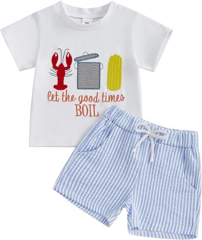 Afunbaby Toddler Baby Boy Girl Crawfish Outfit Little Boys Girls Kids Summer Clothes Short Sleeve Shirt Shorts Clothing Set in Kuwait