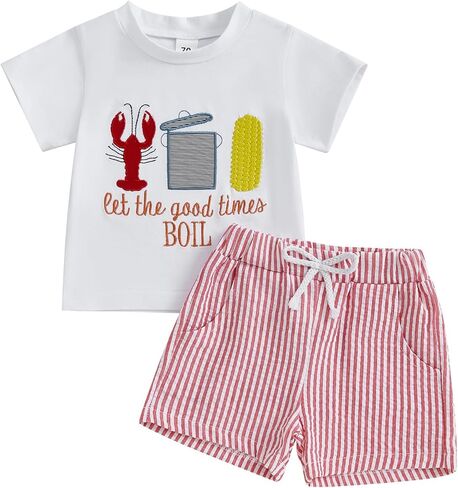 Afunbaby Toddler Baby Boy Girl Crawfish Outfit Little Boys Girls Kids Summer Clothes Short Sleeve Shirt Shorts Clothing Set in Saudi Arabia