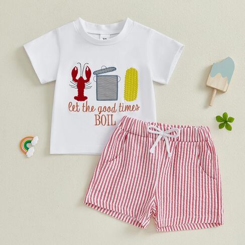 Afunbaby Toddler Baby Boy Girl Crawfish Outfit Little Boys Girls Kids Summer Clothes Short Sleeve Shirt Shorts Clothing Set in Saudi Arabia