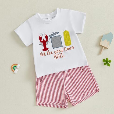 Afunbaby Toddler Baby Boy Girl Crawfish Outfit Little Boys Girls Kids Summer Clothes Short Sleeve Shirt Shorts Clothing Set in Saudi Arabia