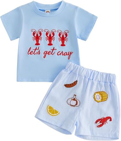 Afunbaby Toddler Baby Boy Girl Crawfish Outfit Little Boys Girls Kids Summer Clothes Short Sleeve Shirt Shorts Clothing Set in Saudi Arabia