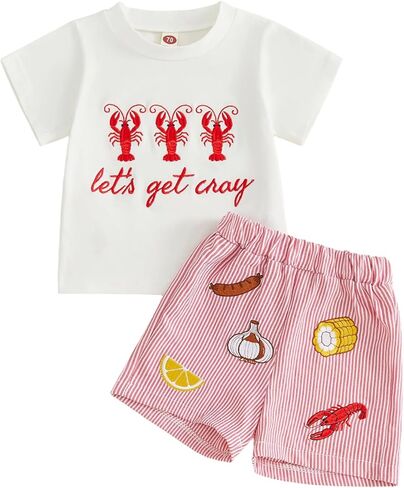 Afunbaby Toddler Baby Boy Girl Crawfish Outfit Little Boys Girls Kids Summer Clothes Short Sleeve Shirt Shorts Clothing Set in Saudi Arabia