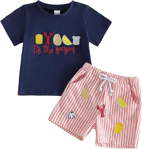 Afunbaby Toddler Baby Boy Girl Crawfish Outfit Little Boys Girls Kids Summer Clothes Short Sleeve Shirt Shorts Clothing Set in Saudi Arabia