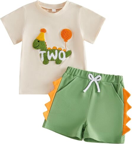 Toddler Baby Boy Dinosaur 1st 2nd Birthday Outfit Summer T-Shirt Shorts Set 2Pcs Clothes in Saudi Arabia