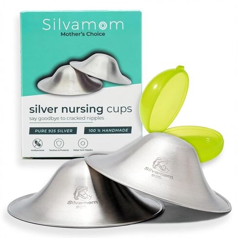 أكواب الرضاعة Silvamom® 925 المصنوعة من الفضة النقية - دروع الحلمة الفضية للأمهات المرضعات - تلطف وتحمي - أساسيات الرضاعة الطبيعية (العادية) in Kuwait