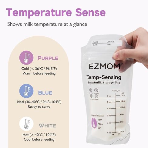 Breastmilk Storage Bags, 120pcs Disposable Breast Milk Storage Bag, Temp-Sensing Discoloration Storing Bags for Baby Bottle Feeding, 6 Ounce Leak-Proof Freezer Storage, Baby Essentials in Kuwait