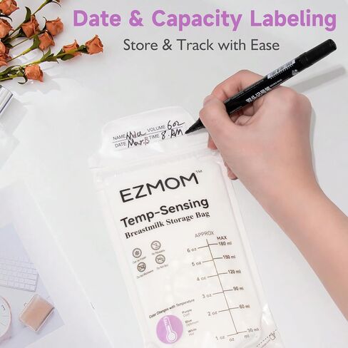 Breastmilk Storage Bags, 120pcs Disposable Breast Milk Storage Bag, Temp-Sensing Discoloration Storing Bags for Baby Bottle Feeding, 6 Ounce Leak-Proof Freezer Storage, Baby Essentials in Kuwait