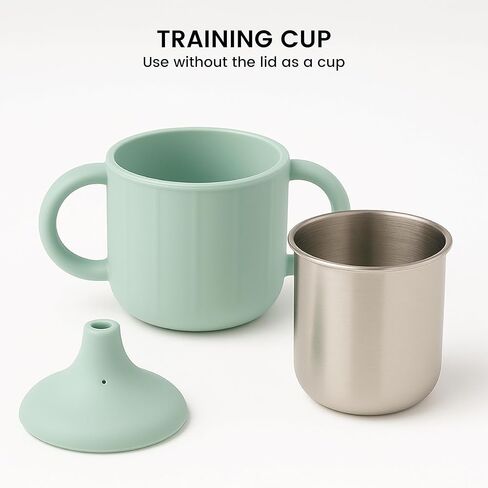 Lulyboo Stainless Steel Sippy Cup | Leakproof Toddler Cup with Handles, Spill-Resistant Lid & Straw | BPA-Free, Double-Wall Insulated for Warm & Cold Drinks (Sage) in Kuwait