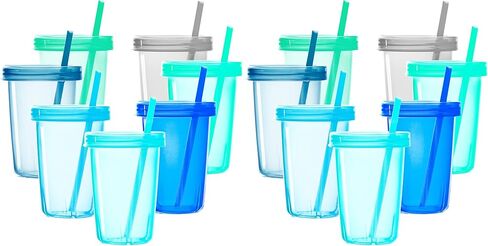 Youngever 7 Sets Plastic Kids Cups with Lids and Straws, 7 Reusable Toddler Cups with Straws in 7 Coastal Colors in Kuwait