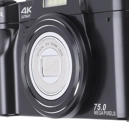 كاميرا Yoidesu الرقمية 4K كاميرا مدمجة بدقة 75 ميجابكسل مع تكبير بصري 12X وتركيز تلقائي ومشاركة WiFi مدمجة في فلاش، رقمية للمبتدئين في التصوير الفوتوغرافي أثناء السفر in Kuwait
