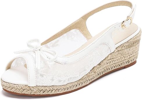 GATUXUS Women's Lace Wedges Heels Espadrille Platform Slingback Sandals Open Toe Buckle Strap Beach Dress Shoes in Kuwait