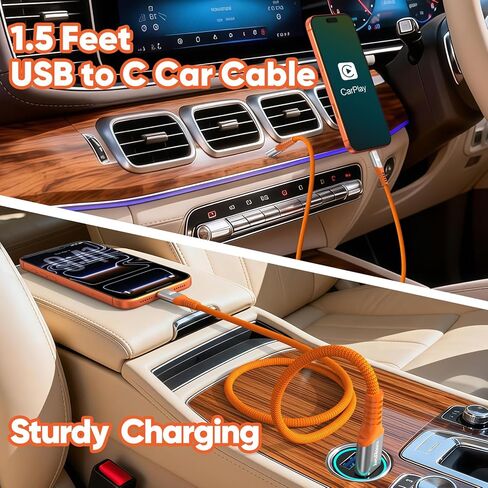 كابل Android Auto USB بطول 1.5 قدم، سلك USB C معتمد من Carplay Auto للسيارة، نقل بيانات 3A/10 جيجابت في الثانية وشحن USB من النوع C 3.2 مجدول لهاتف Galaxy S25 S24 S23 وiPhone 17 16 15 وGoogle Pixel والمزيد in Kuwait